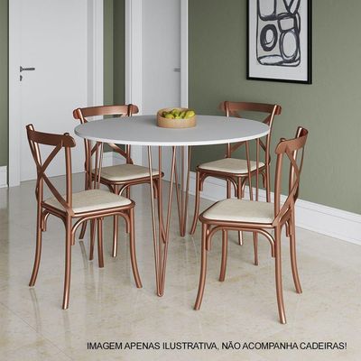 Mesa Jantar Redonda Branca Hairpin 110cm Elen Base Cobre Branco