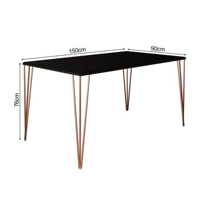 Mesa De Jantar Elen 150x90cm Tampo Preto Com Base Cobre Preto