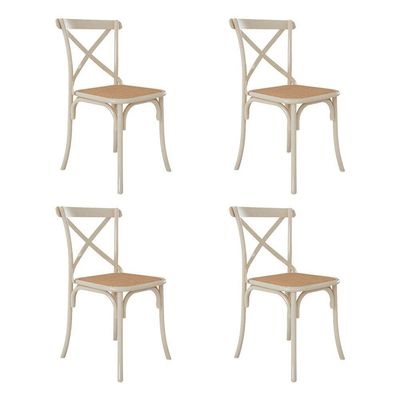 Kit 4 Cadeiras Jantar Cross Katrina X Off White Assento Bege Aço Branco