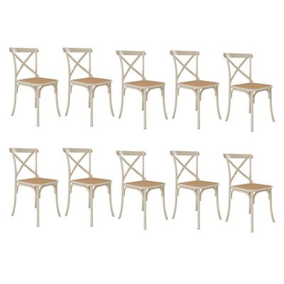 Kit 10 Cadeiras Jantar Cross Katrina X Off White Assento Bege Aço Branco