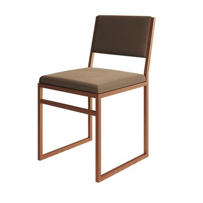 Cadeira De Jantar Industrial Isa Assento Estofado Veludo Marrom Base Cobre Marrom