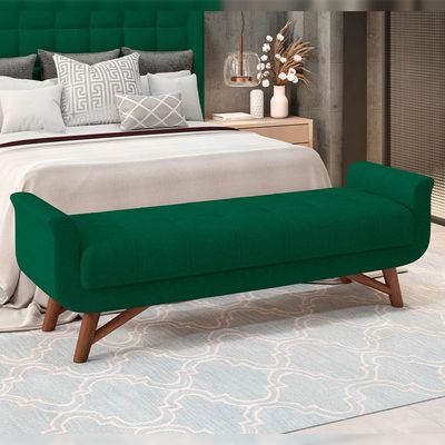 Kit Cabeceira Cama Box Paris 140 cm com Puff Recamier Itália P05 Bouclê Verde - Lyam Decor