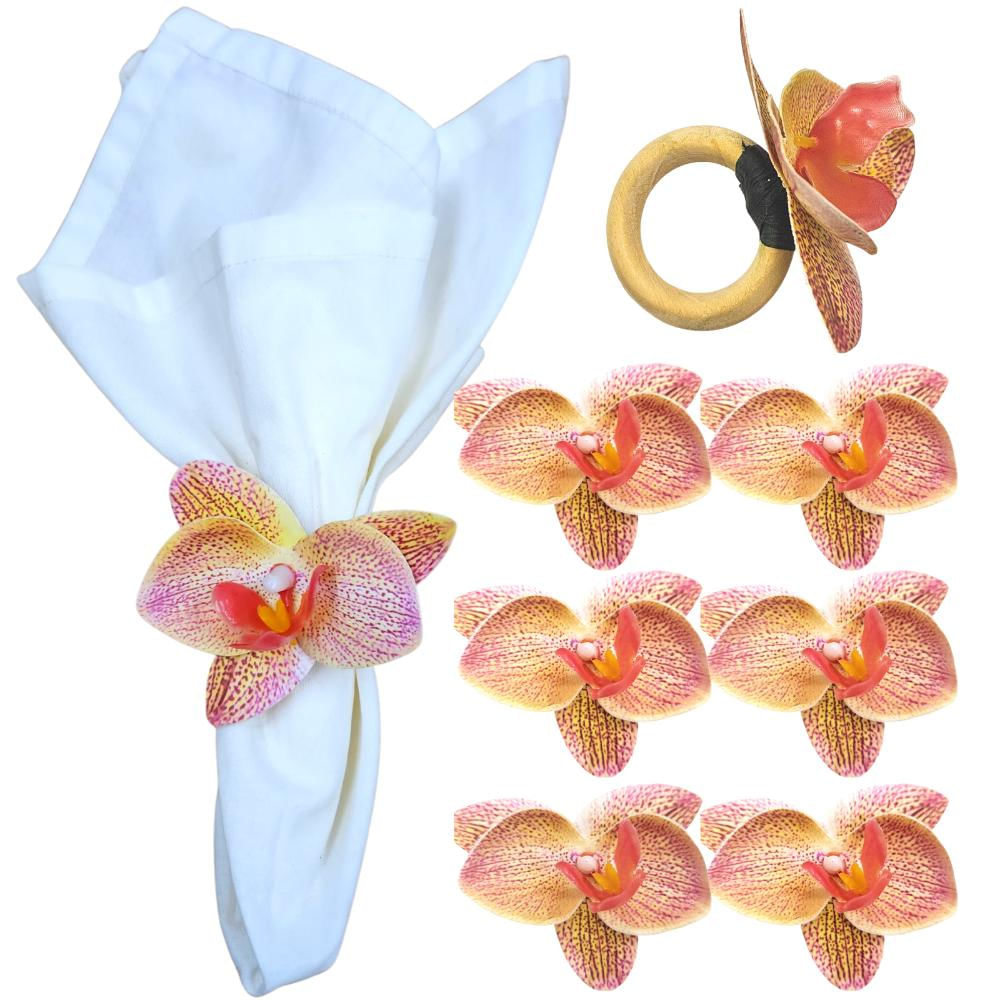 Kit 6 Porta Guardanapos Luxo Orquídea Amarela