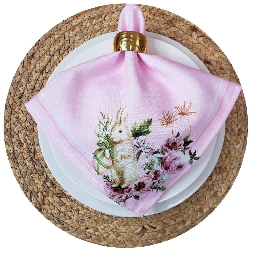Kit 4 Guardanapos de Tecido  Coelhos da Páscoa Versalles 40cmx40cm