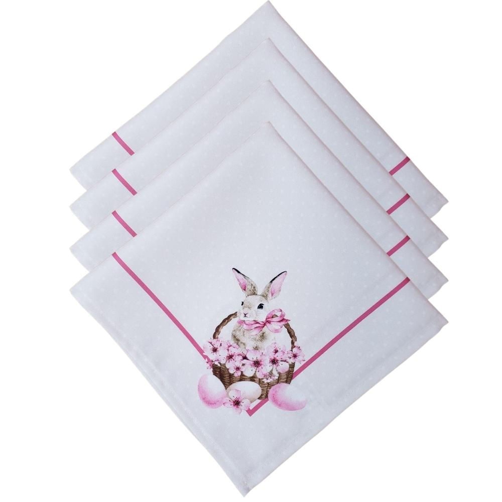 Kit 4 Guardanapo de Tecido Oxford Cesta Coelho da Páscoa Rosa 40cmx40cm