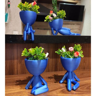 Kit 2 Vasos Sentados Suculentas Robert Plant Decoração Decorativo Azul Metálico