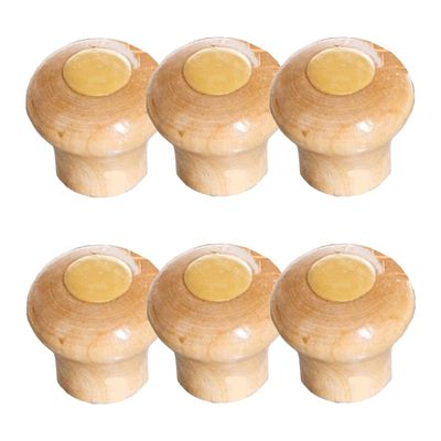 Kit 6 Puxador Tampa Vidro e Ferro Pomel Madeira e Parafuso