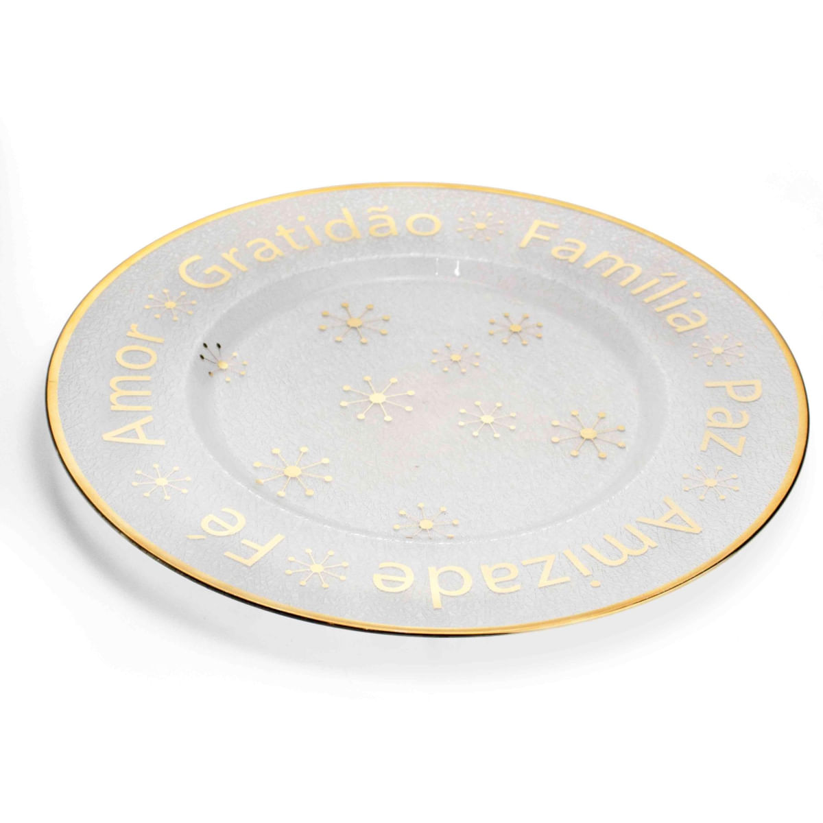 Sousplat de Plástico Desejos de Natal Transparente e Dourado com Estrelas 33 cm - D'Rossi