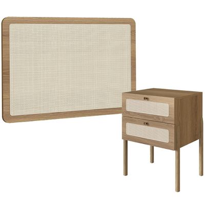 Cabeceira Solteiro 90cm e 1 Mesa Lateral 2 Gavetas Madeira Moss A03 Hanover Roble - Lyam Decor