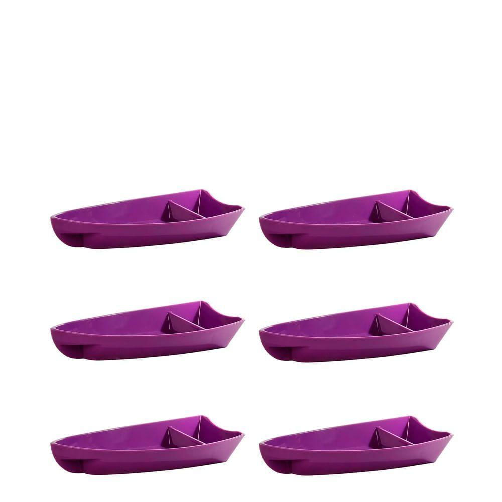 Conjunto De Barca Sushi 600ml 6 Peças Roxo Em Polipropileno Linha Tropical Vem