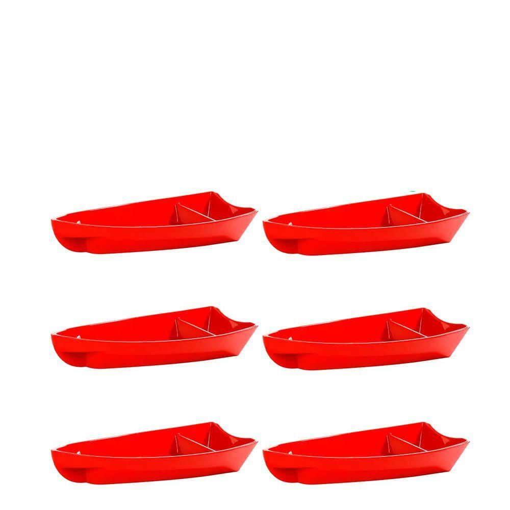 Conjunto De Barca Sushi 600ml 6 Peças Vermelho Em Polipropileno Linha Tropical Vem