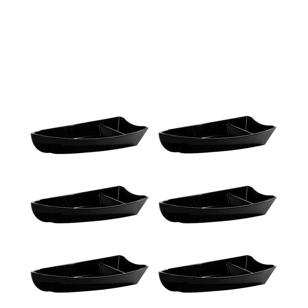 Conjunto De Barca Sushi 600ml 6 Peças Preto Em Polipropileno Linha Tropical Vem