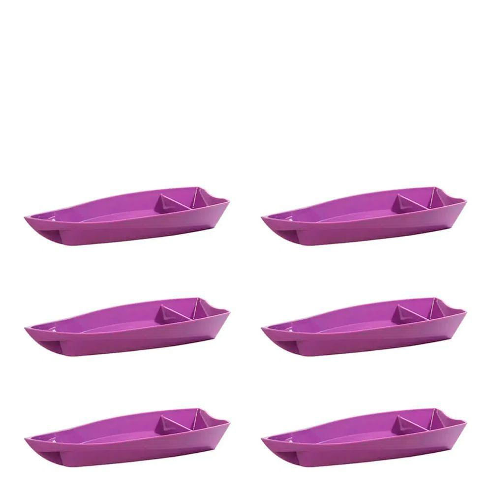 Conjunto De Barca Sushi 1l 6 Peças Roxo Em Polipropileno Linha Tropical Vem