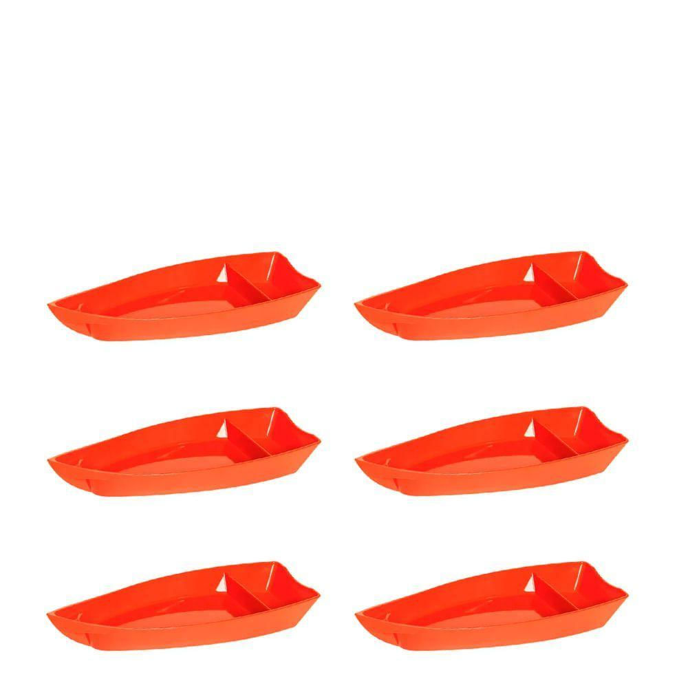 Conjunto De Barca Sushi 1l 6 Peças Laranja Em Polipropileno Linha Tropical Vem