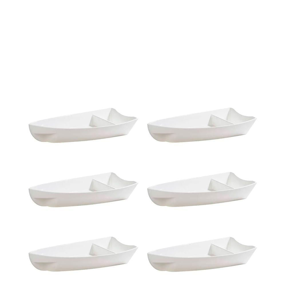 Conjunto De Barca Sushi 600ml 6 Peças Branco Em Polipropileno Linha Tropical Vem