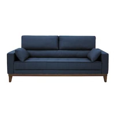 Sofá 4 Lugares Linoforte Blazer com Revestimento em Linho e 2 Almofadas Decorativas 210 cm de Largura Azul Marinho