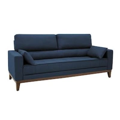 Sofá 4 Lugares Linoforte Blazer com Revestimento em Linho e 2 Almofadas Decorativas 210 cm de Largura Azul Marinho