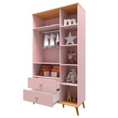 Guarda-Roupa Infantil Bartira Ternura com 5 Nichos, 2 Portas, 2 Gavetas - 106,8 cm de largura Rosa