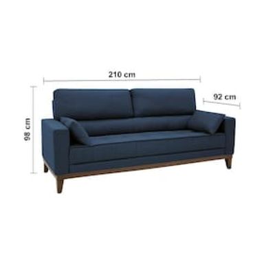 Sofá 4 Lugares Linoforte Blazer com Revestimento em Linho e 2 Almofadas Decorativas 210 cm de Largura Azul Marinho
