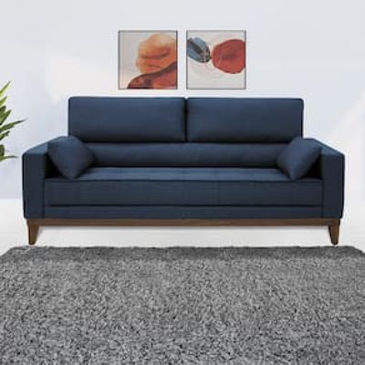 Sofá 4 Lugares Linoforte Blazer com Revestimento em Linho e 2 Almofadas Decorativas 210 cm de Largura Azul Marinho