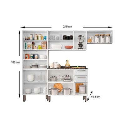 Cozinha Completa Múltipla 4 Peças (2Aéreo+1Balcão+1Paneleiro) C4P73 Branco/Preto - Bertolini