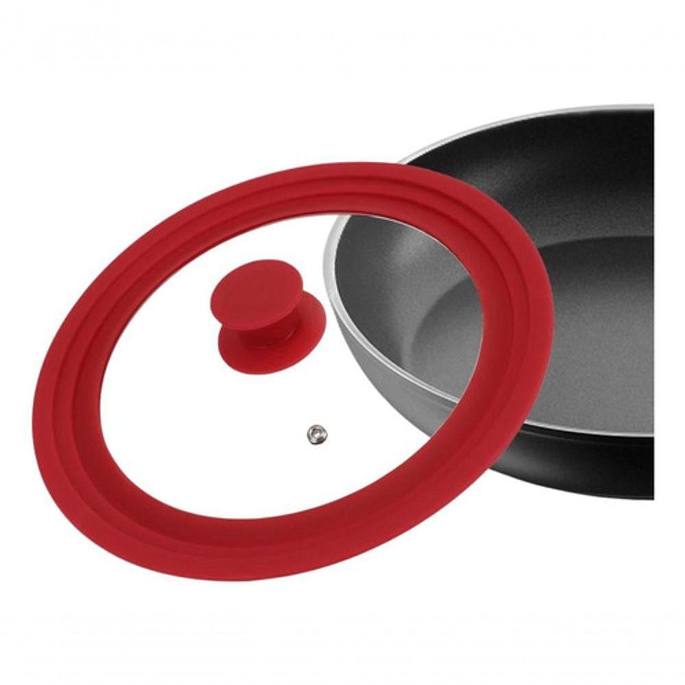 Tampa De Vidro Panela Silicone Frigideira 24-26-28 Cm Verm G
