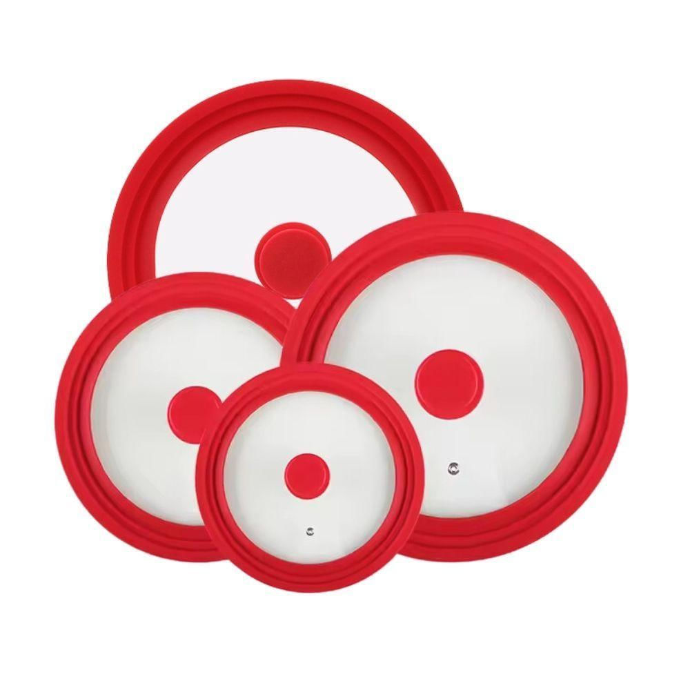 Kit 4 Tampa De Vidro Panela Silicone Frigideira Multiuso Vermelho
