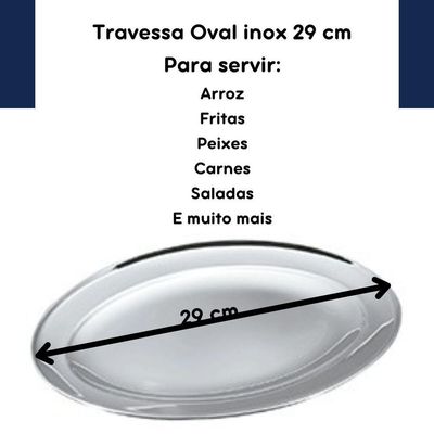 Bandeja Travessa Oval Rasa Inox Servir Porções Batata 30 Cm