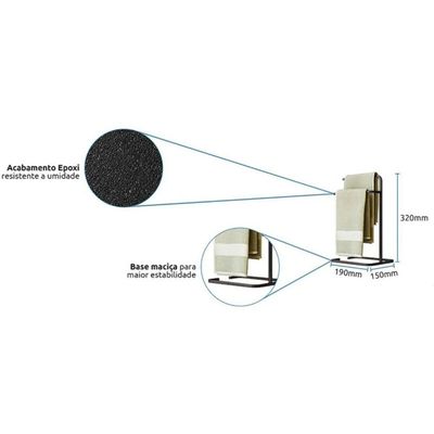 Kit 3 Porta Toalha Duplo Toalheiro De Banheiro Level Preto