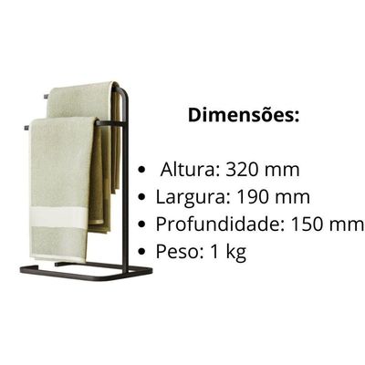 Kit 3 Porta Toalha Duplo Toalheiro De Banheiro Level Preto