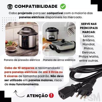 Cabo De Força Para Panela Elétrica De Arroz Mondial Britania Philco - 250V 10A