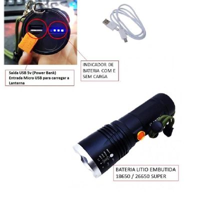 Lanterna Holofote Tática Led P70 Com Zoom Ajustável - Bm8504