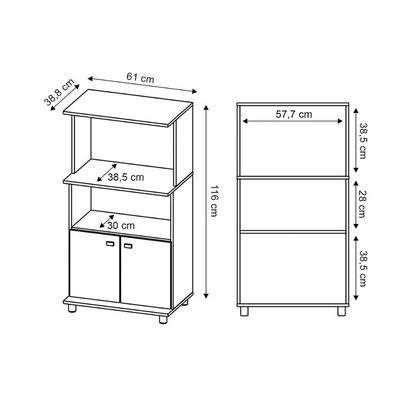 Balcão Multiuso Cozinha BL3301 c/ 2 Portas e 2 Nichos 60cm Branco - Tecno Mobili