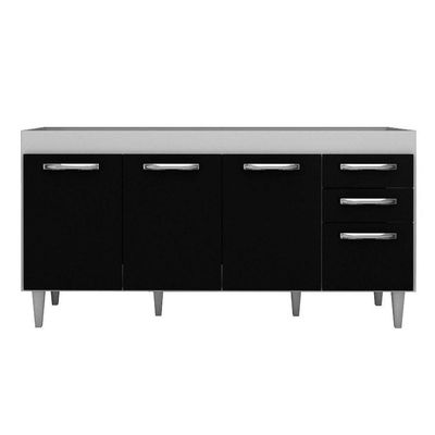 Balcão Gabinete Pia 104 Portas 2 Gavetas Branco/preto