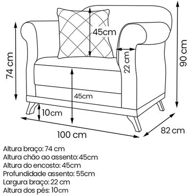 Poltrona Decorativa Retro Polo Com Almofada Linho Natural Ezz Natural