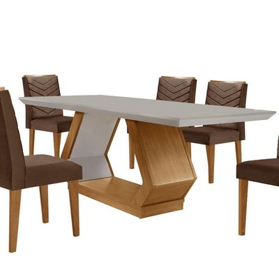 Mesa De Jantar 6 Lugares Retangular Rufato Alvorada Londrina Vel. Marrom/off White/imbuia
