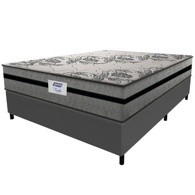 Cama Box Casal Colchão Gazin Com Molas Ensacadas Rubi 138x188x70cm Suede Cinza/preto Cinza