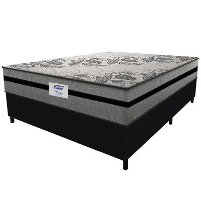 Cama Box Casal Queen Colchão Gazin Com Molas Ensacadas Rubi 158x198x70cm Suede Preto/cinza Cinza
