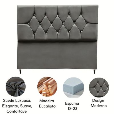 Cabeceira Estofada Cama Box Solteiro 90 Cm Suede Anitta cinza
