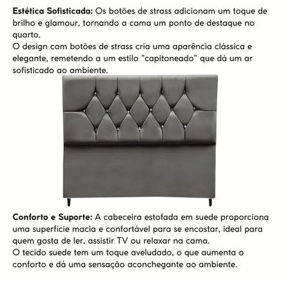 Cabeceira Estofada Cama Box Solteiro 90 Cm Suede Anitta cinza