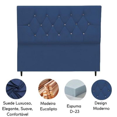 Cabeceira Estofada Cama Box Solteiro 90 Cm Suede Anitta azul Marinho