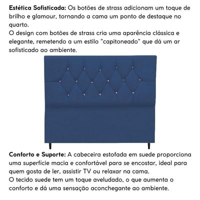 Cabeceira Estofada Cama Box Solteiro 90 Cm Suede Anitta azul Marinho