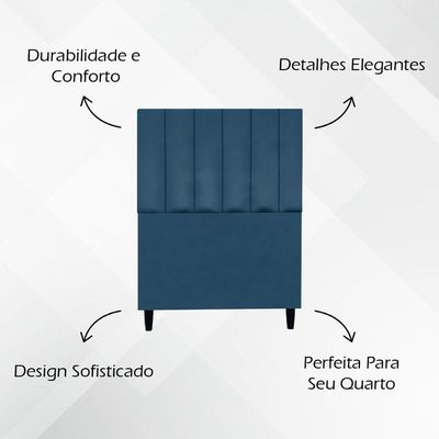 Cabeceira Decorativa Elen Para Cama De Solteiro 90cm Suede Azul-marinho, Suede