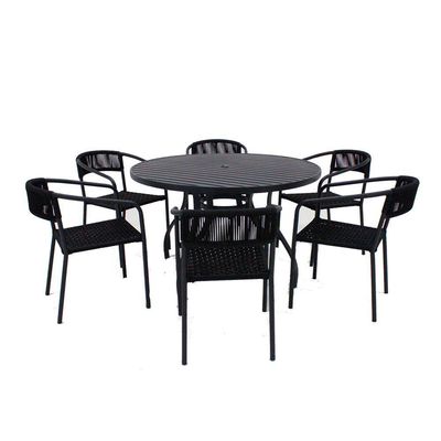 Jogo De Mesa Alumínio 6 Cadeiras Lavanda Corda Náutica Preto