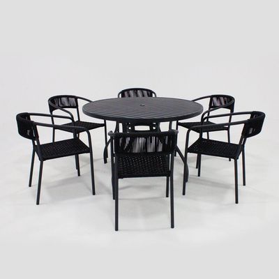 Jogo De Mesa Alumínio 6 Cadeiras Lavanda Corda Náutica Preto