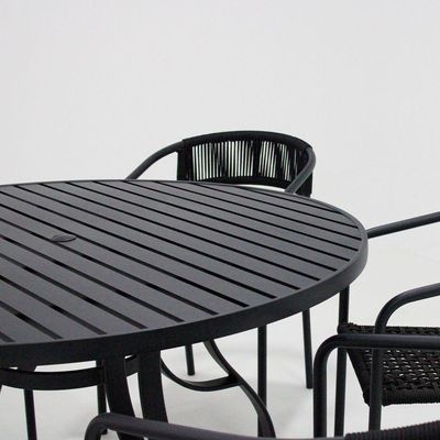 Jogo De Mesa Alumínio 6 Cadeiras Lavanda Corda Náutica Preto