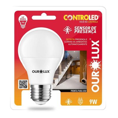 Lâmpada Inteligente Controled Sensor De Presença 6.500k 9w Bivolt - Ourolux