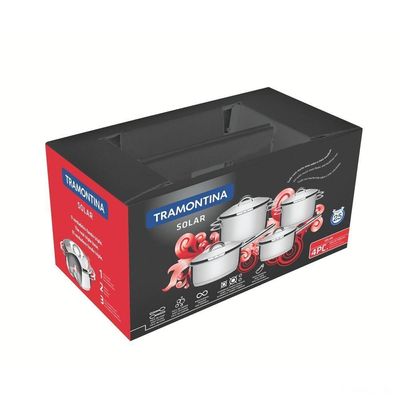 Jogo De Panelas Tramontina Solar Em Aço Inox Com Fundo Triplo 4 Peças Tramontina