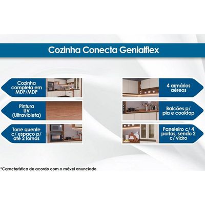 Armário Aéreo p/ Cozinha Conecta c/ 1 Porta Basculante Ebano/Off White - Genialflex