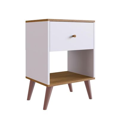 Guarda-Roupa Closet Modulado Dormitório 3 GV e 2 Mesas de Cabeceira Retrô 1 GV Branco e Mel